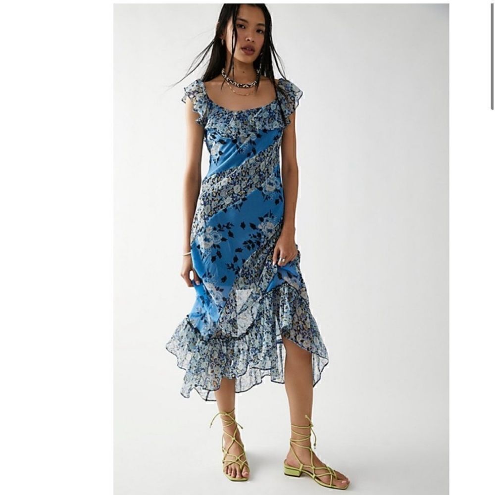 Free People Ruffle Printed Midi Dress Size XS